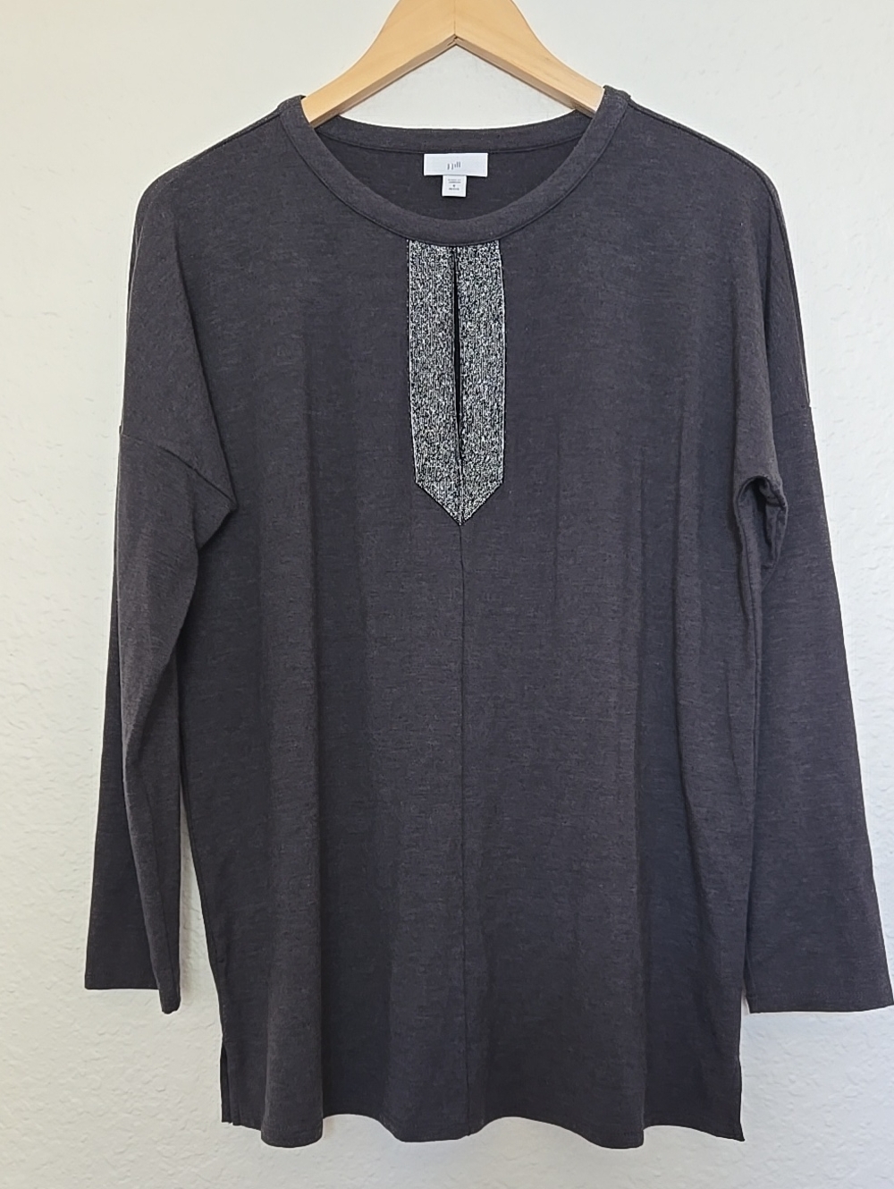 J. Jill Charcoal Long Sleeve Tunic with Heathered Shimmery Placket